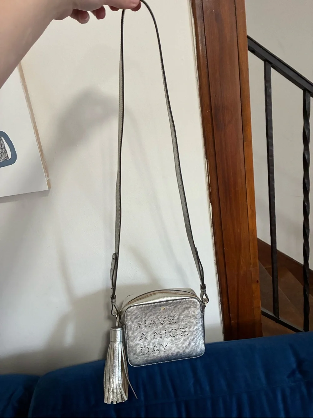 Anya Hindmarch Metallic Silver 'Have A Nice Day' Crossbody